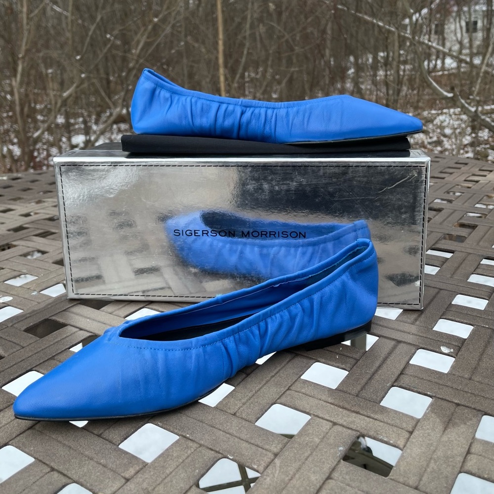 SIGERSON MORRISON LAHELA 7.5 Women's Flat Shoe Blue Retro Quiet Luxury New - Picture 4 of 10